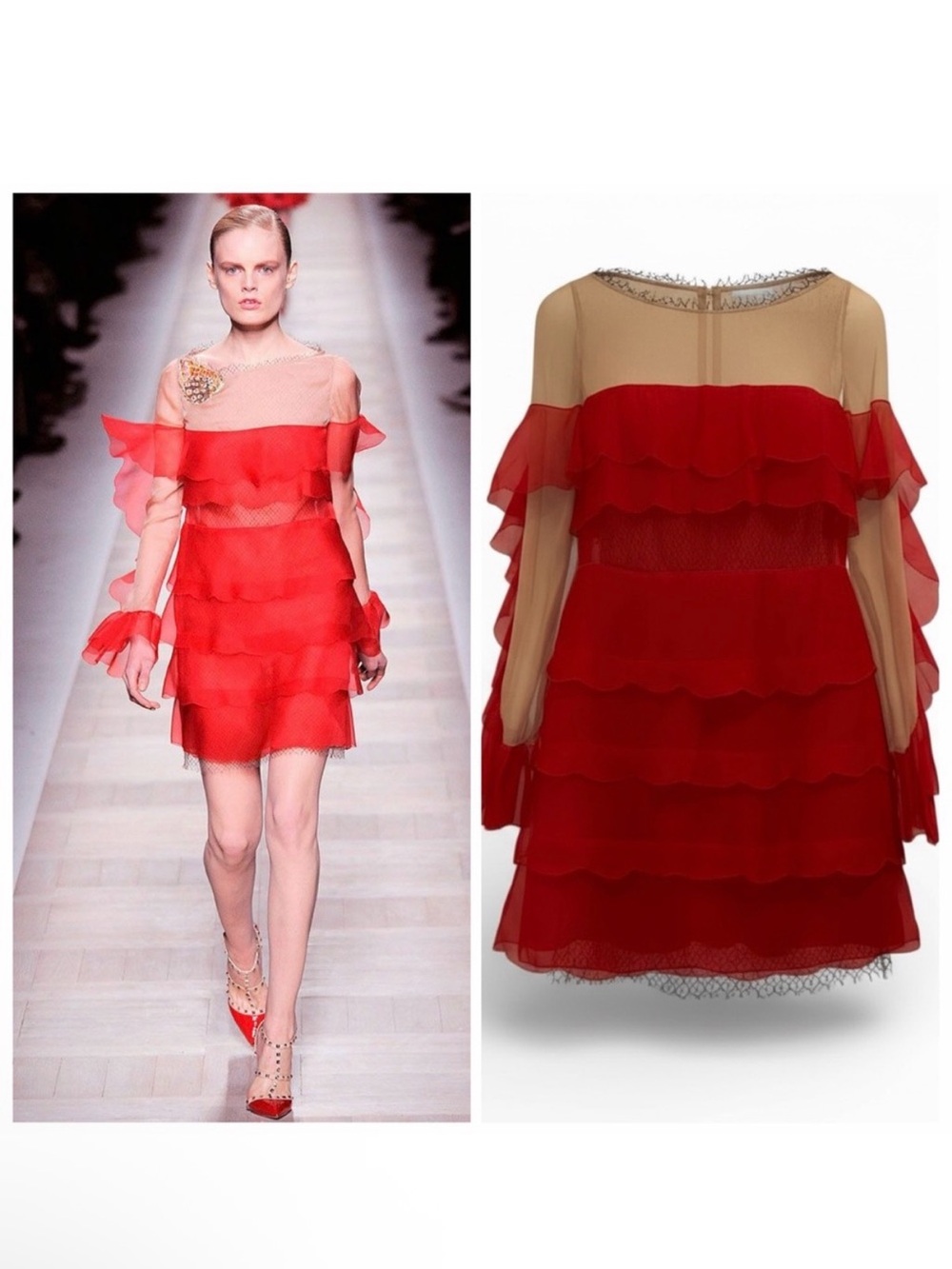 Valentino Red Mini Dress Silk Ruffle Lace 6 Cocktail Party Runway SS10 Y2K NWT 🟠